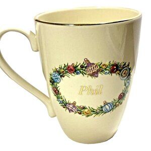 Phil Festive Christmas Lenox Coffee Mug Holiday Tree Bone China Gold Trim Gift